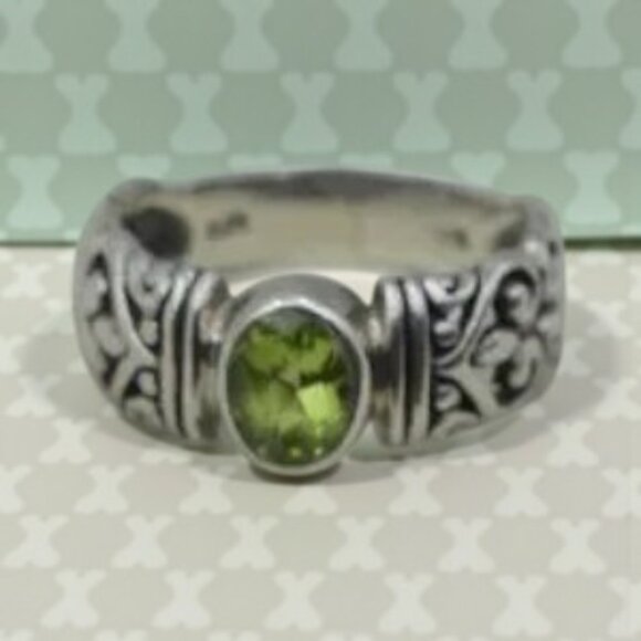 Vintage Samuel Benham Sterling Peridot Ring Cushion Cut Stone August Birthstone - Picture 8 of 9